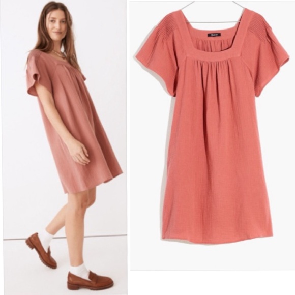 Madewell Lightspun Butterfly Square-Neck Mini Dress In Vintage Quartz Size L - Picture 3 of 10